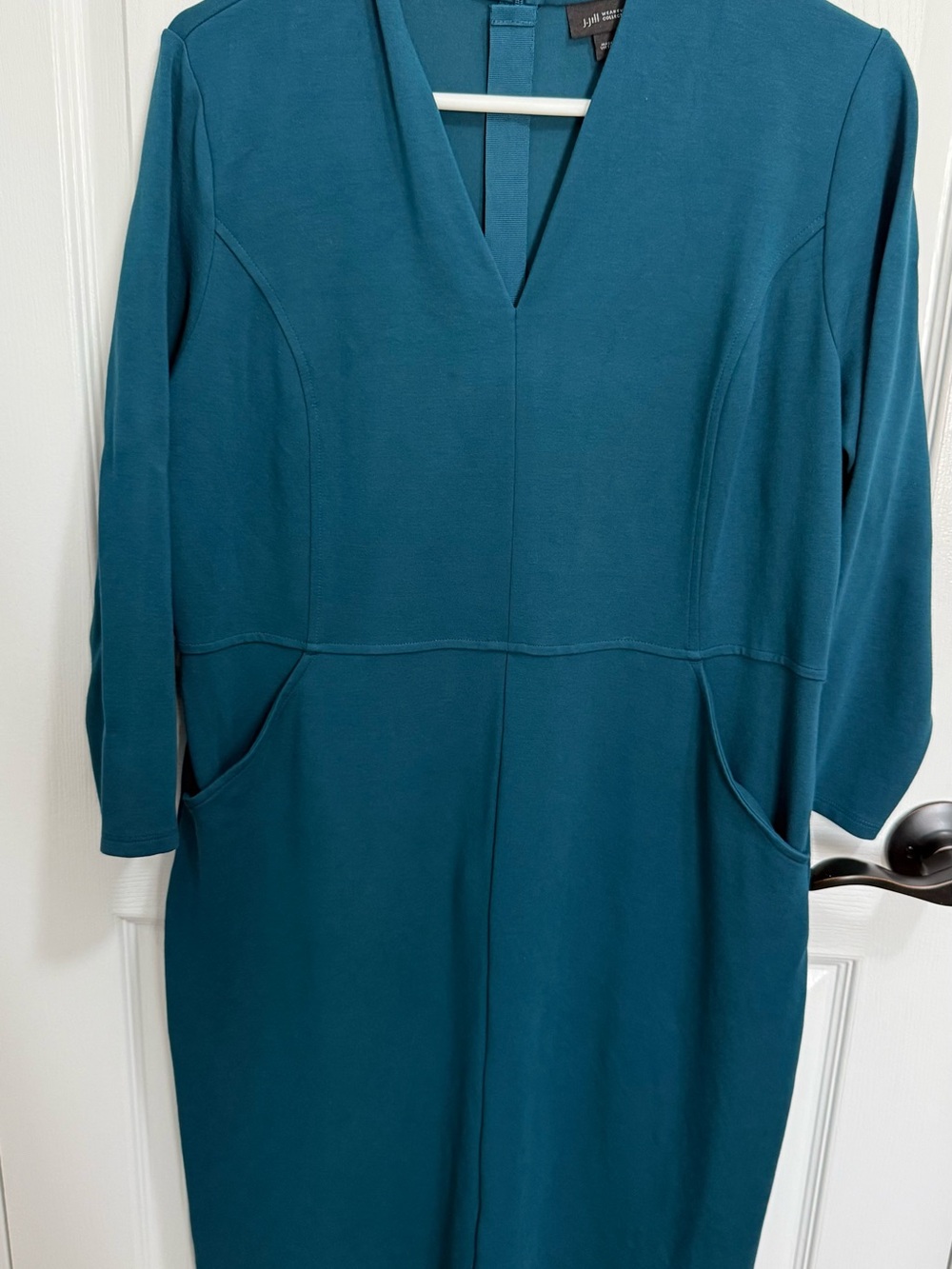 J. Jill Teal 3/4-Sleeve V-Neck Sheath Dress with Pockets